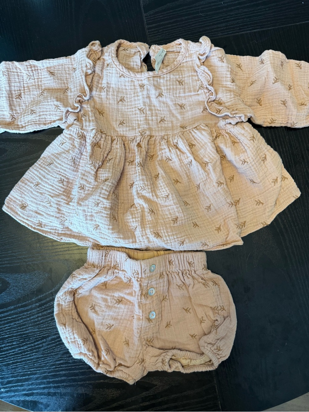 Rylee + Cru Blush Pink Gauze Ruffle Dress with Matching Bloomers